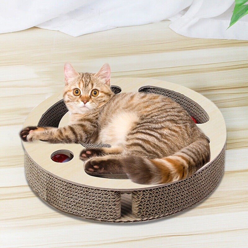 Katze Kratzmatte Spielzeug 3 in 1 Runde Wellpappe Kratzspielzeug mit Bell Ball