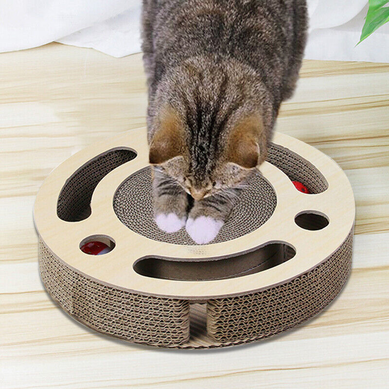 Katze Kratzmatte Spielzeug 3 in 1 Runde Wellpappe Kratzspielzeug mit Bell Ball