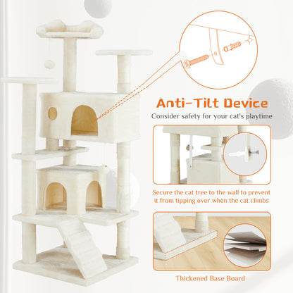 Multi-functional Cat Tree House Cat Climbing Frame, Lounge And Recreation Area Detachable Toy, 54in Dark Blue