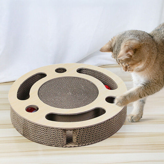 Katze Kratzmatte Spielzeug 3 in 1 Runde Wellpappe Kratzspielzeug mit Bell Ball