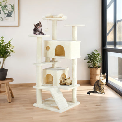 Multi-functional Cat Tree House Cat Climbing Frame, Lounge And Recreation Area Detachable Toy, 54in Dark Blue