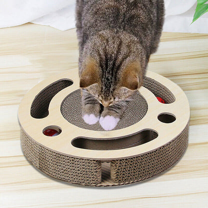 Katze Kratzmatte Spielzeug 3 in 1 Runde Wellpappe Kratzspielzeug mit Bell Ball